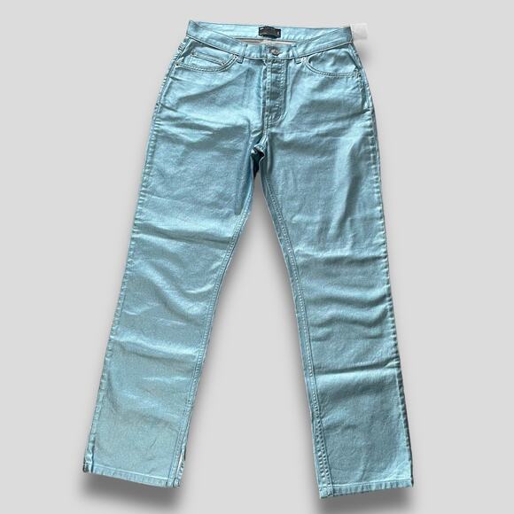 ASOS METALLIC Y2K RETRO VIBES BLUE BUTTON FLY JEANS STRAIGHT SIZE 30 32 - Picture 7 of 14